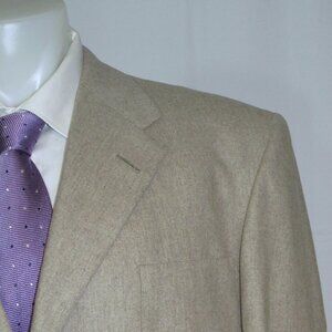 Domenico Spano x Bergdorf Goodman Beige Flannel Custom Three Button Suit 42R